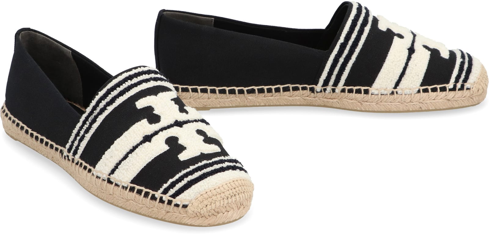 Shop Tory Burch Canvas Espadrilles With Logo In Black
