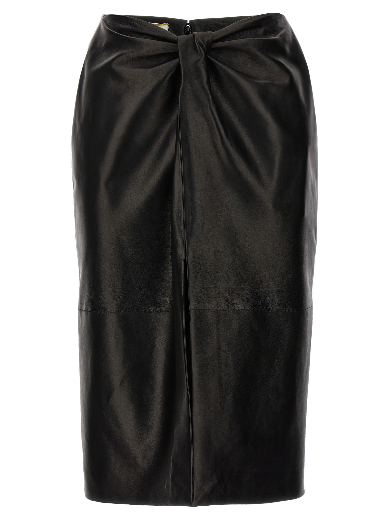 Ruched Detail Leather Skirt