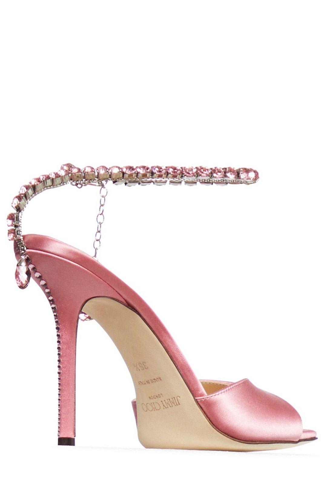 Shop Jimmy Choo Saeda 100 Embellished Heeled Sandals In Pink