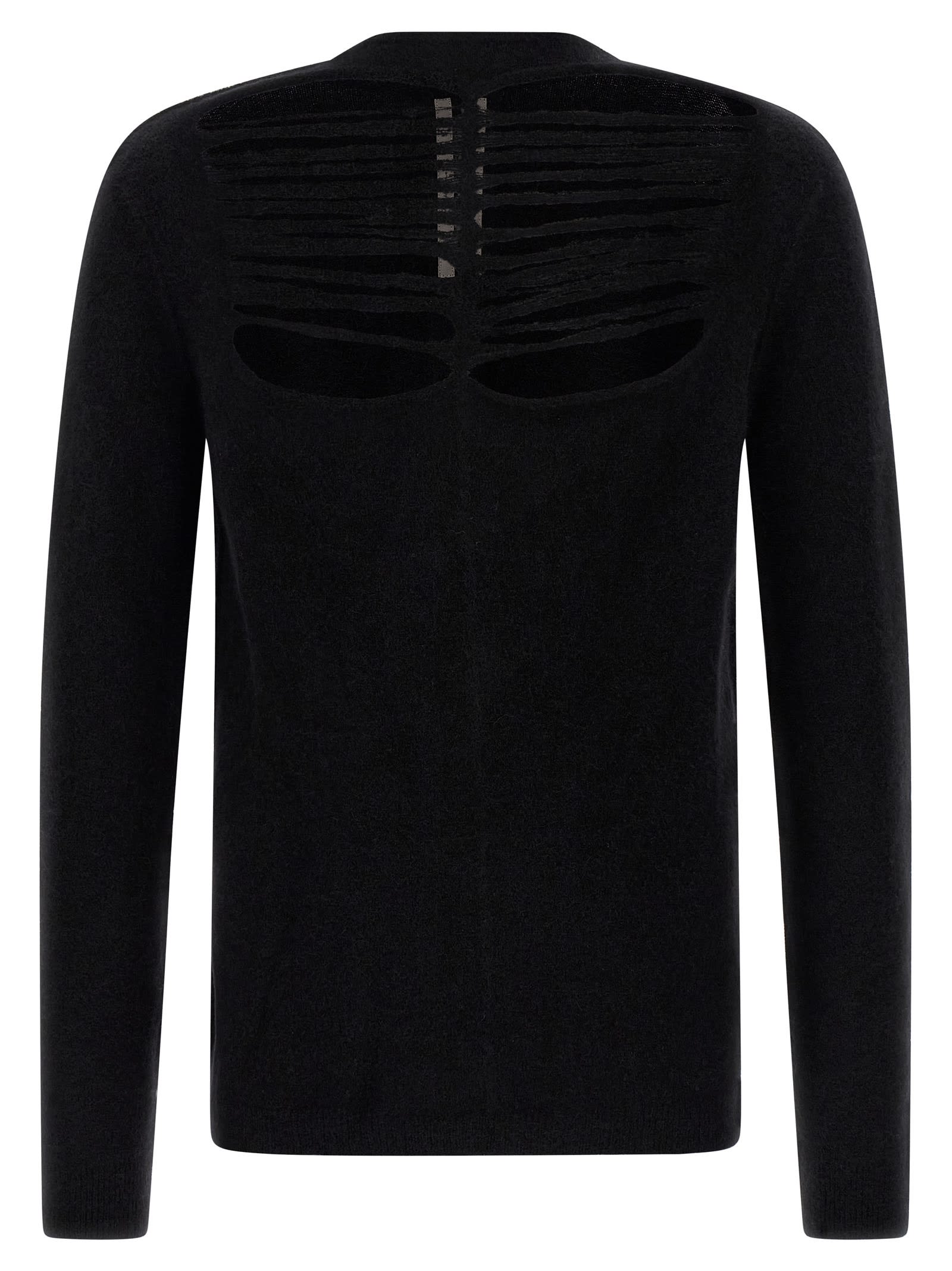 Rick Owens Black Concordians Ls Grid Knit Sweater In Black