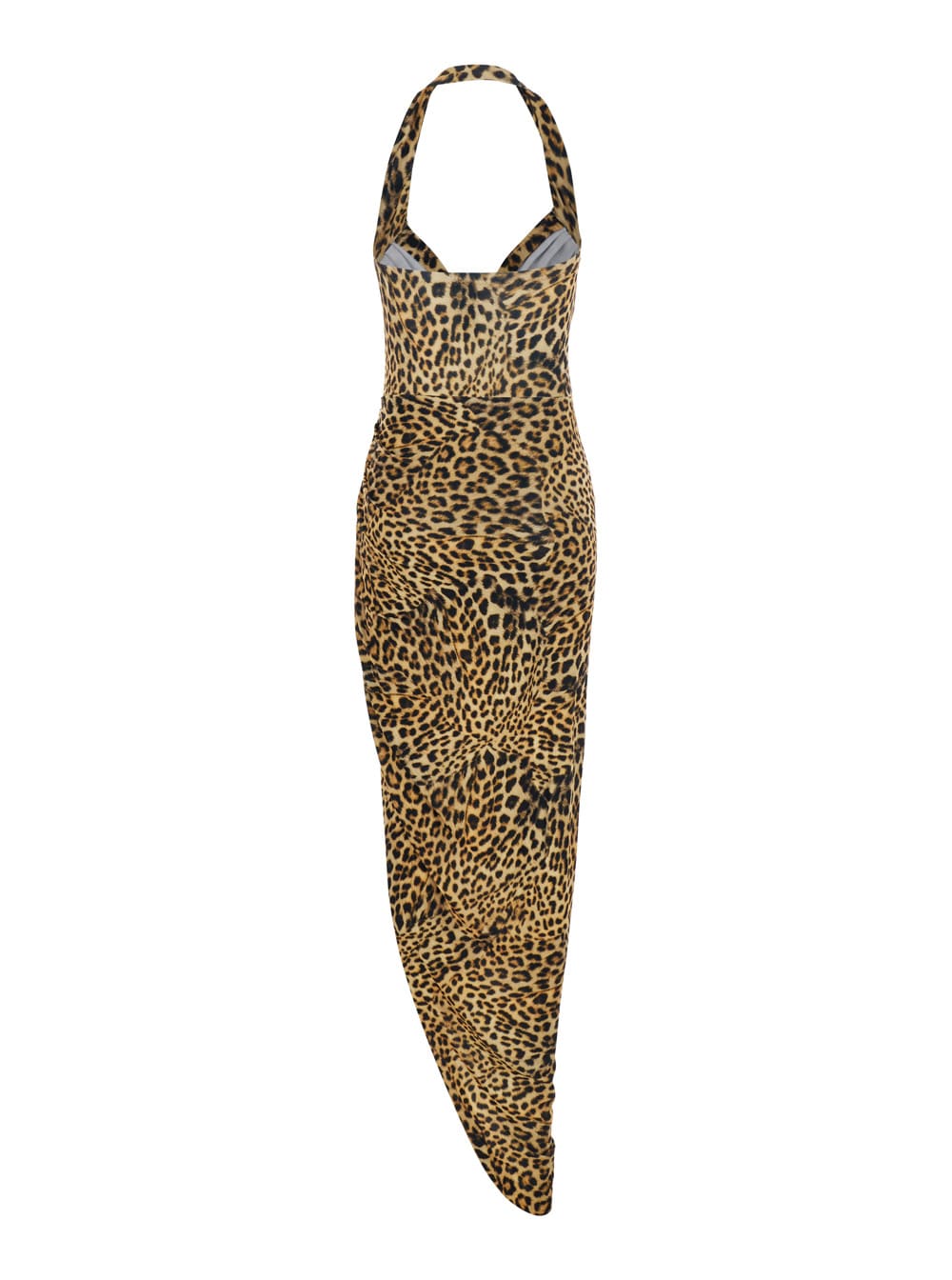 Norma Kamali Brown Dress With Leopard Motif And Side Slit In Brown Tech Fabric Woman In Brown