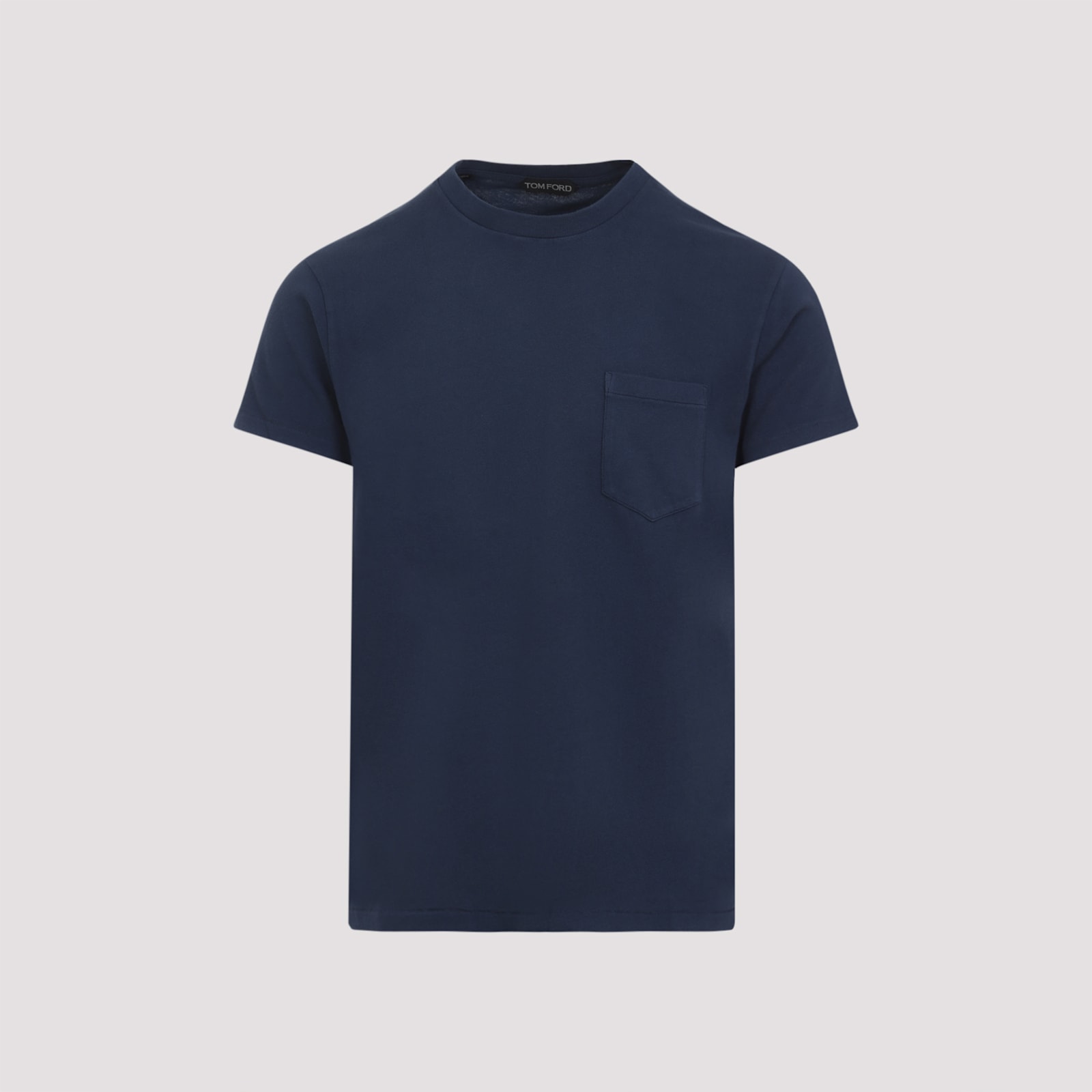 Tom Ford Indigo Blue Cotton T-shirt With Chest Pocket And Crew Neck