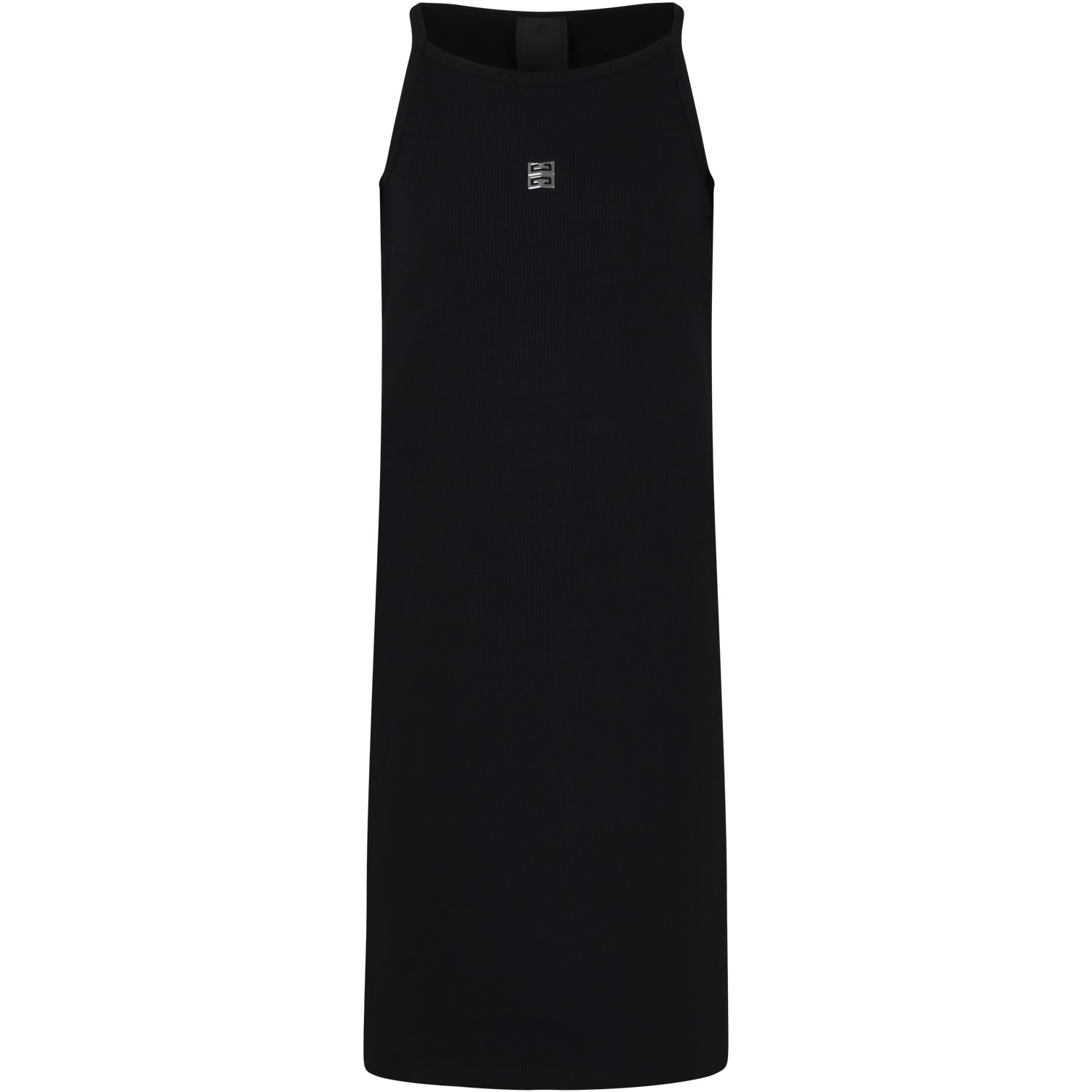 Shop Givenchy Black Dress For Girl With Metal Logo In Nero