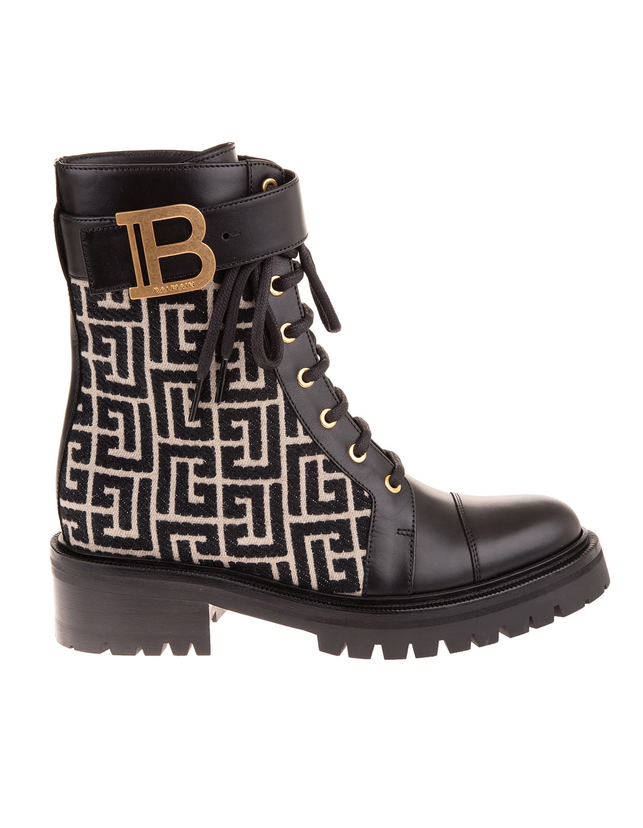 Balmain Ranger Romy Ankle Boots In Black And Ivory Bicolor Jacquard