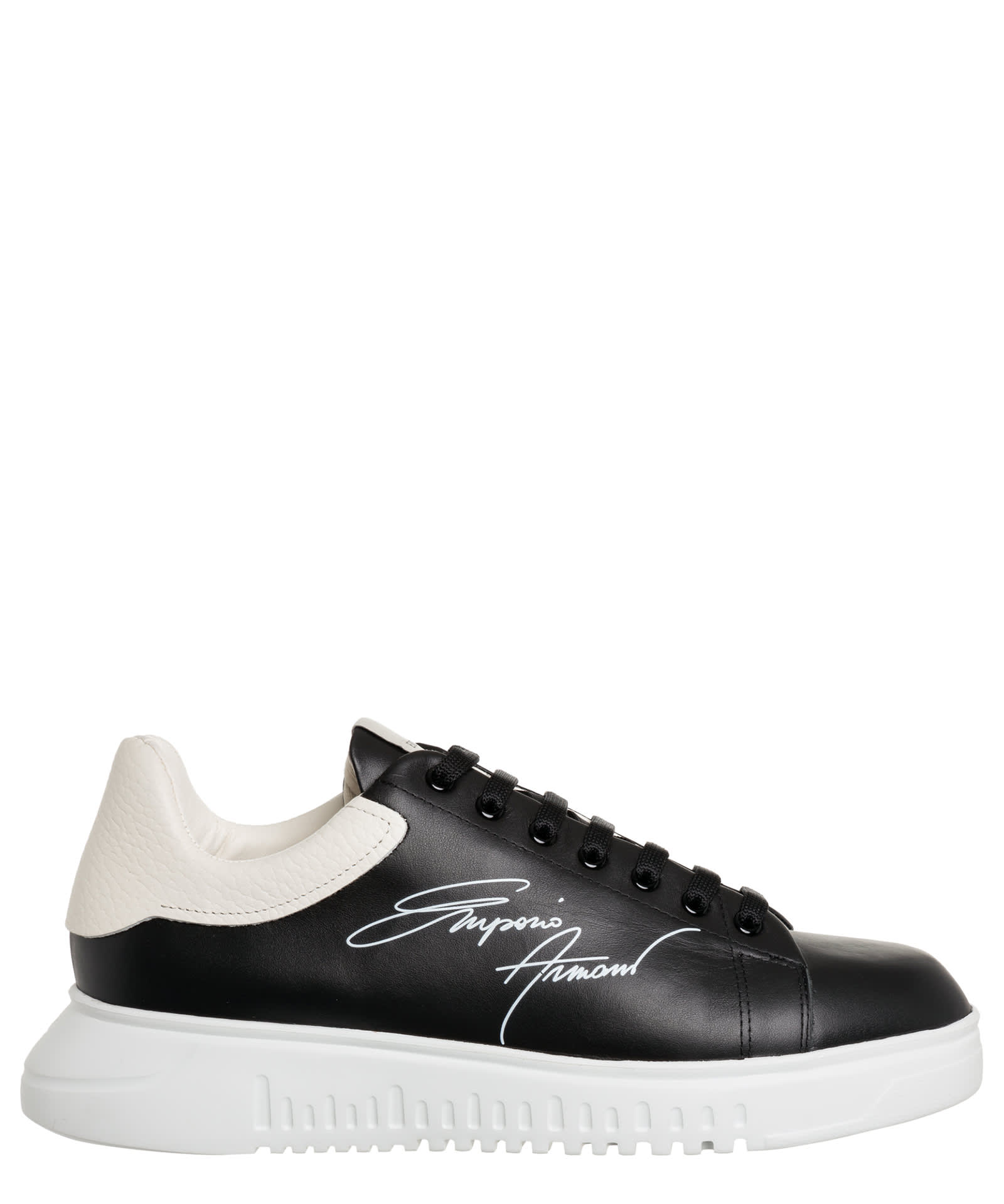 Shop Emporio Armani Leather Sneakers In Black