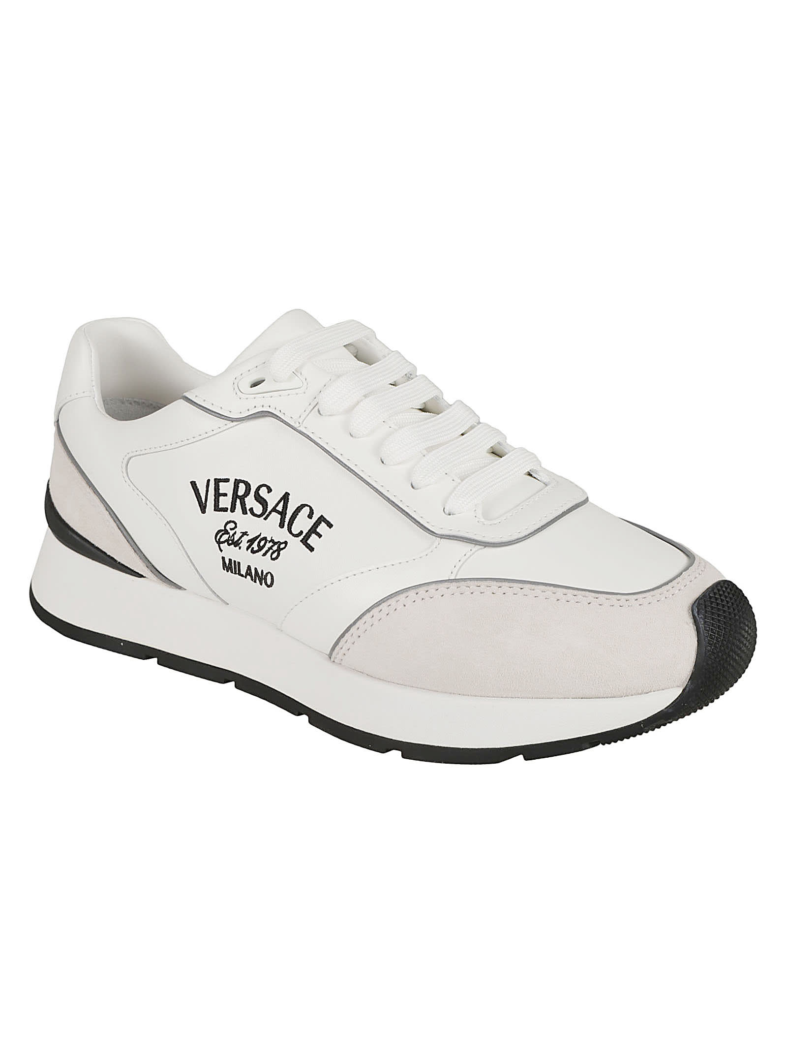 Shop Versace Milano Logo Sneakers In White