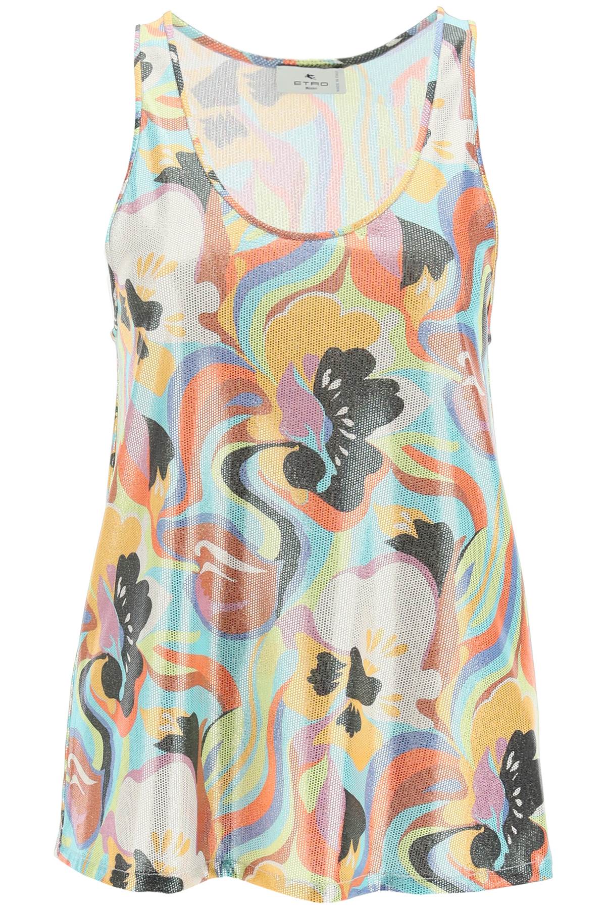 Etro Floral Top In Laminated Jersey