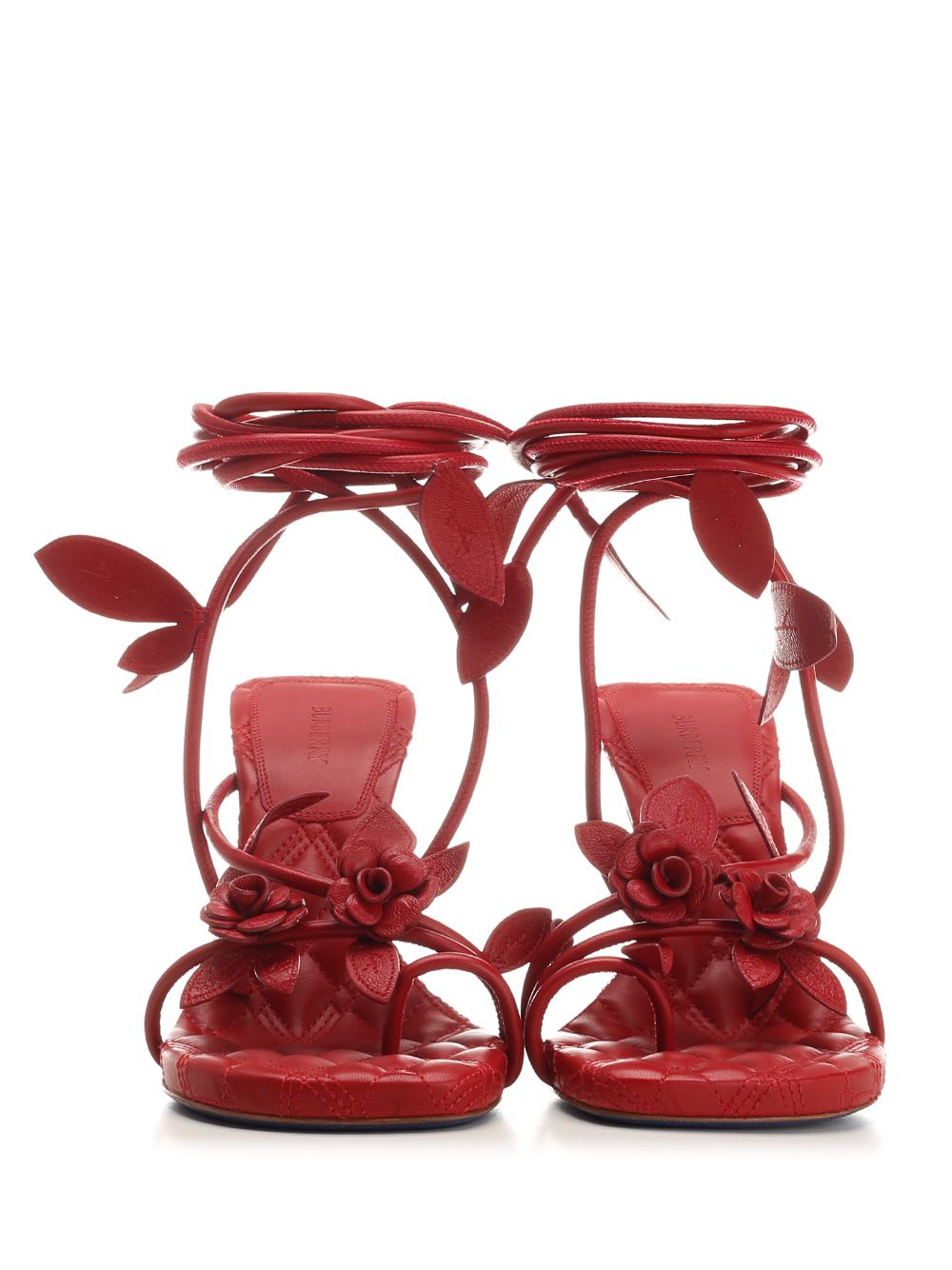 Shop Burberry Ivy Flora Heeled Leather Sandals In Red