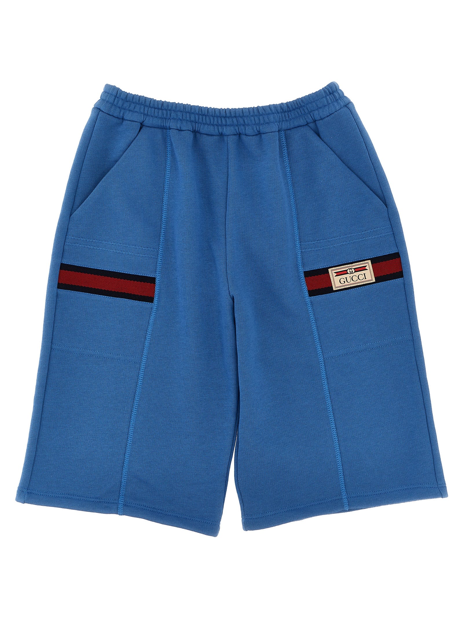 Shop Gucci Logo Bermuda Shorts In Blue