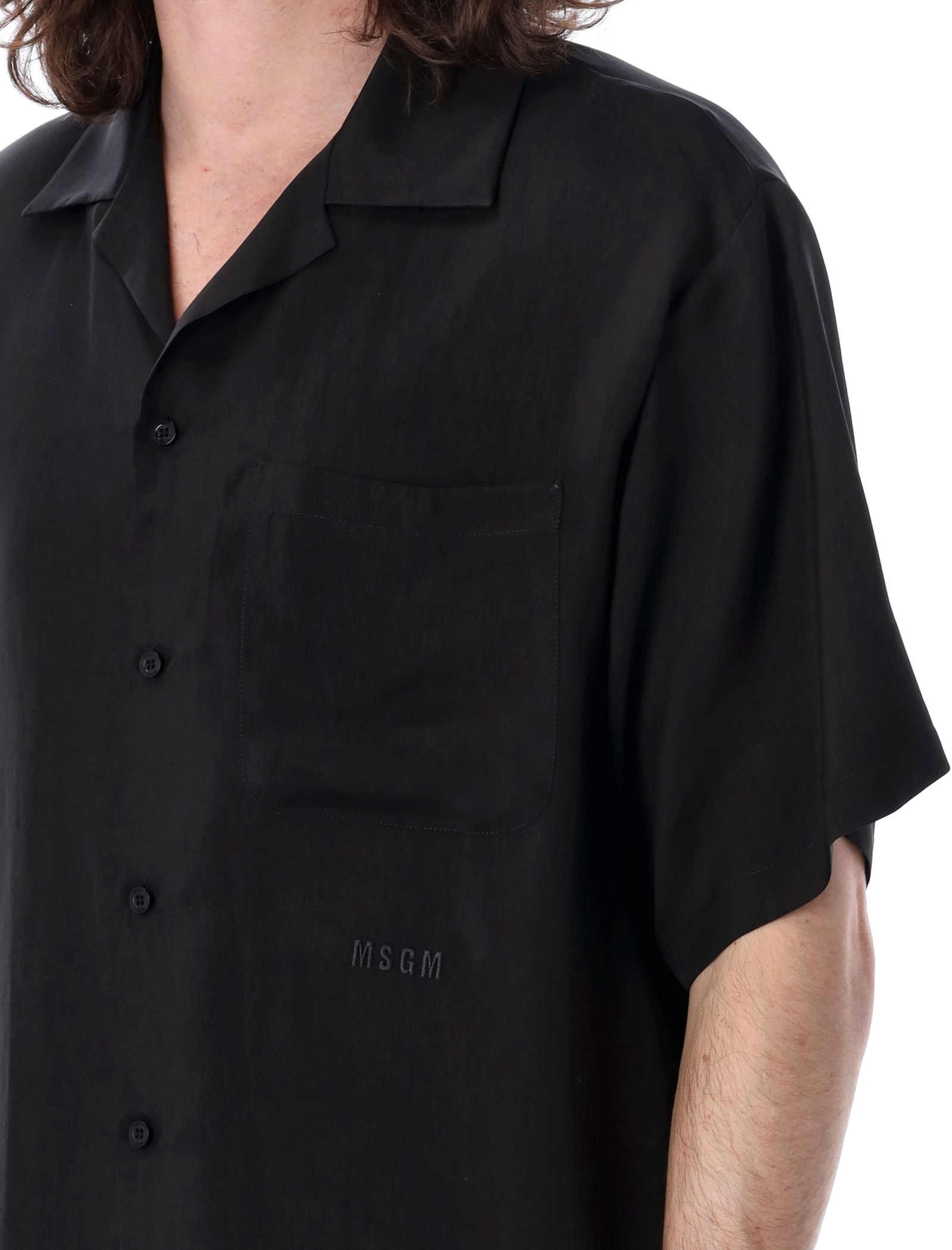 Shop Msgm Viscose Bowling Shirt In Black