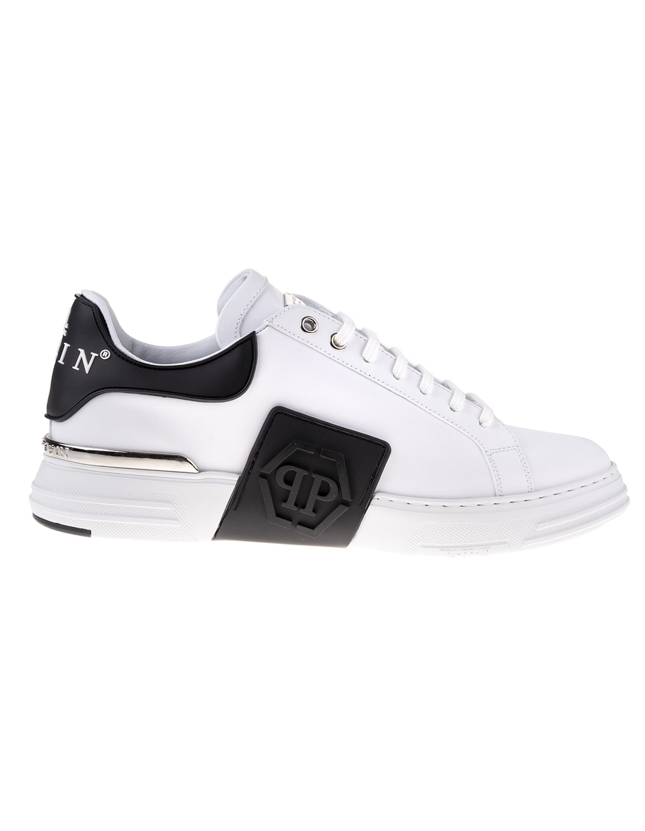 Philipp Plein man white and black phantom kick $ hexagon lo-top sneakers