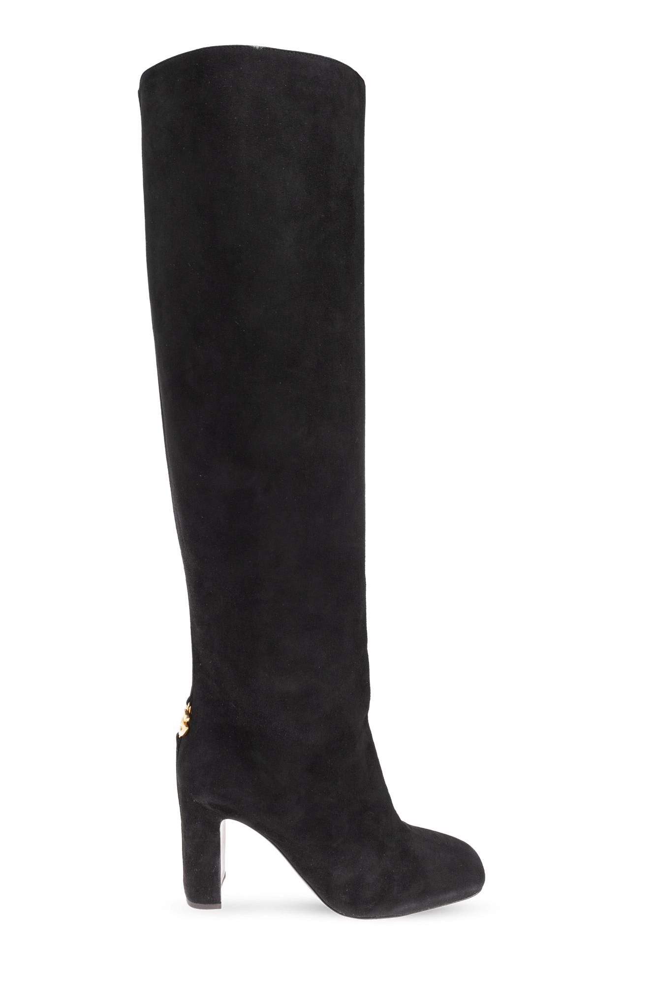 Dolce & Gabbana Suede Heeled Boots In Black