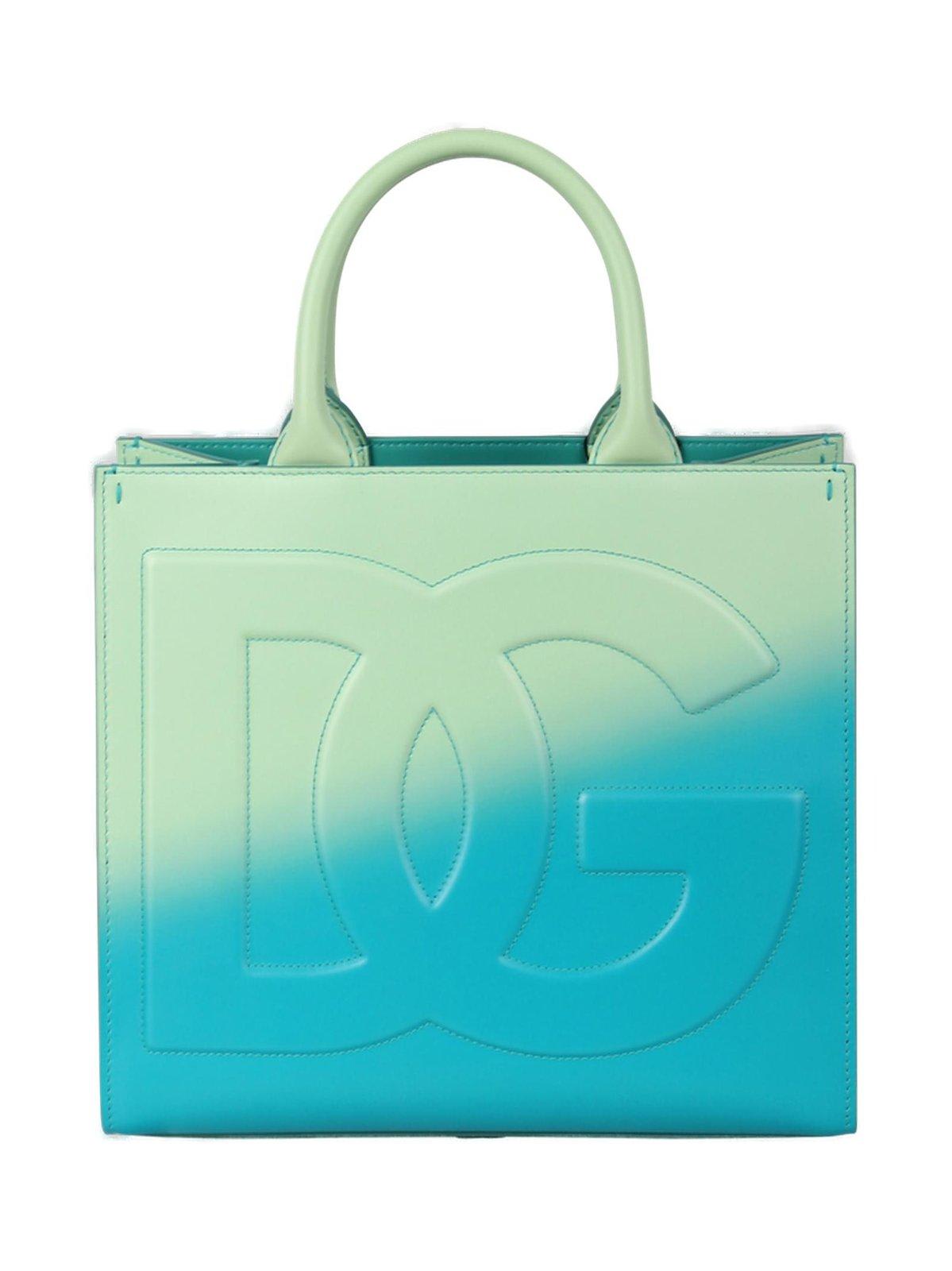Shop Dolce & Gabbana Dg Logo Embossed Tote Bag In Blue/green