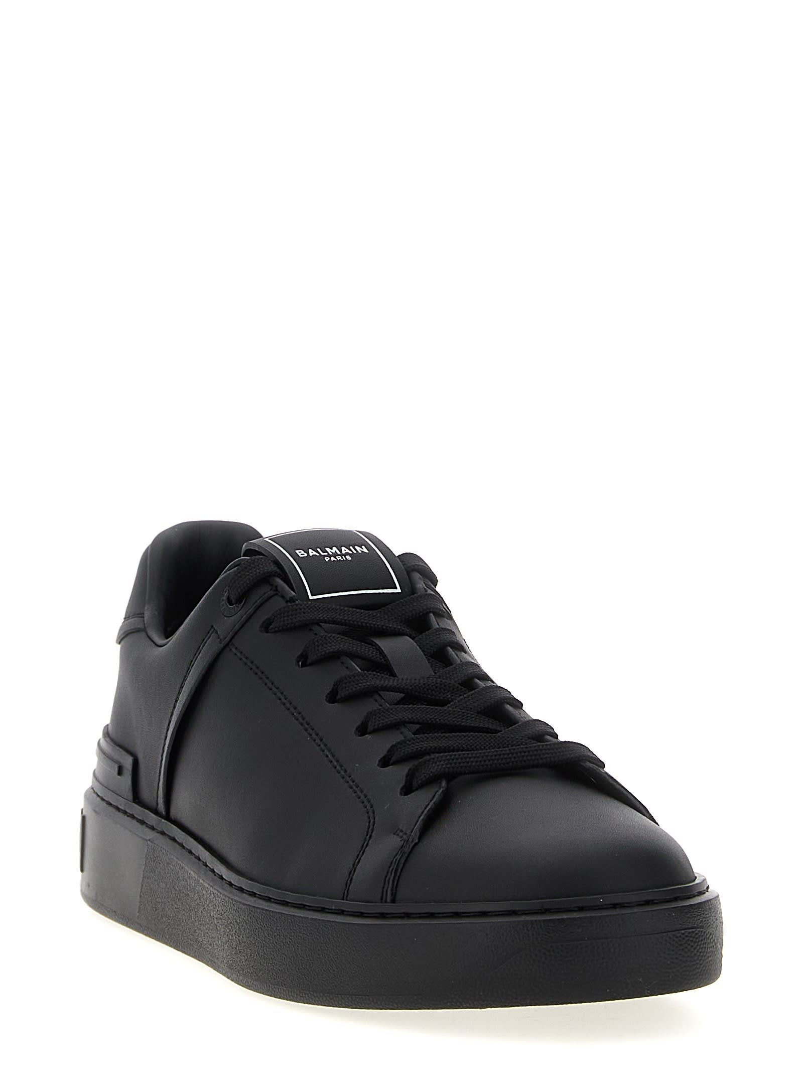 Balmain Black Low Top Sneakers With Logo In Leather In Black