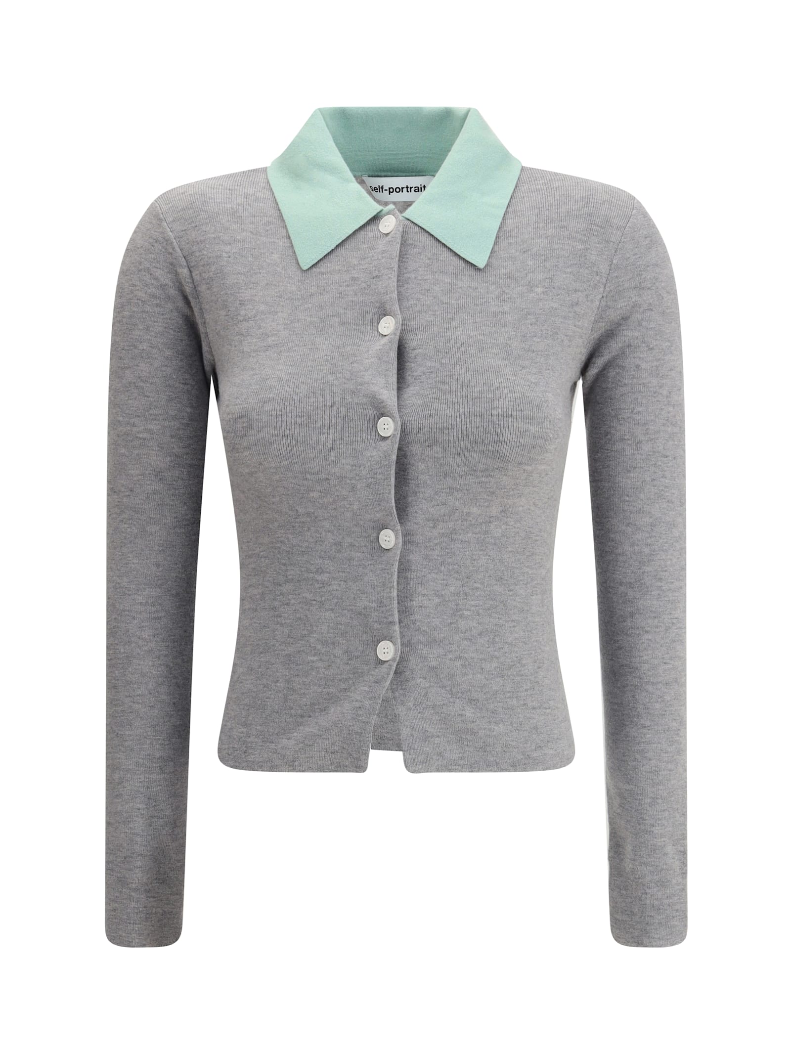 Self-portrait Buttoned Wool Cardigan In Gray
