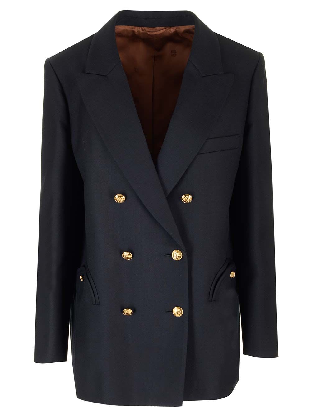 Shop Blazé Milano Alcanara Double-breasted Blazer In Blue