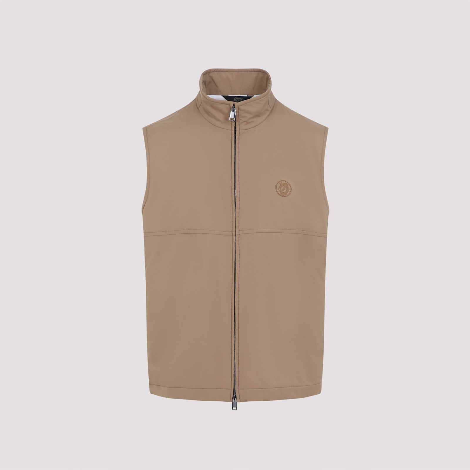 Brioni Logo Zip-up Gilet In Kaki