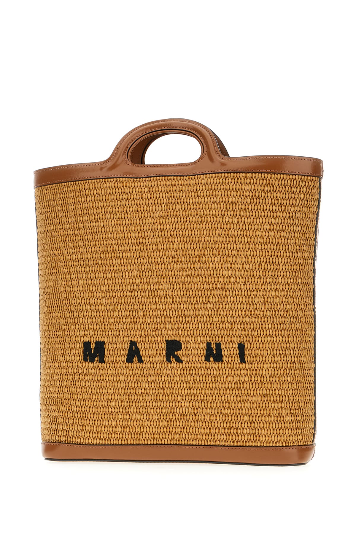 Shop Marni Two-tone Raffia And Leather Tropicalia Shopping Bag In Raw Sienna