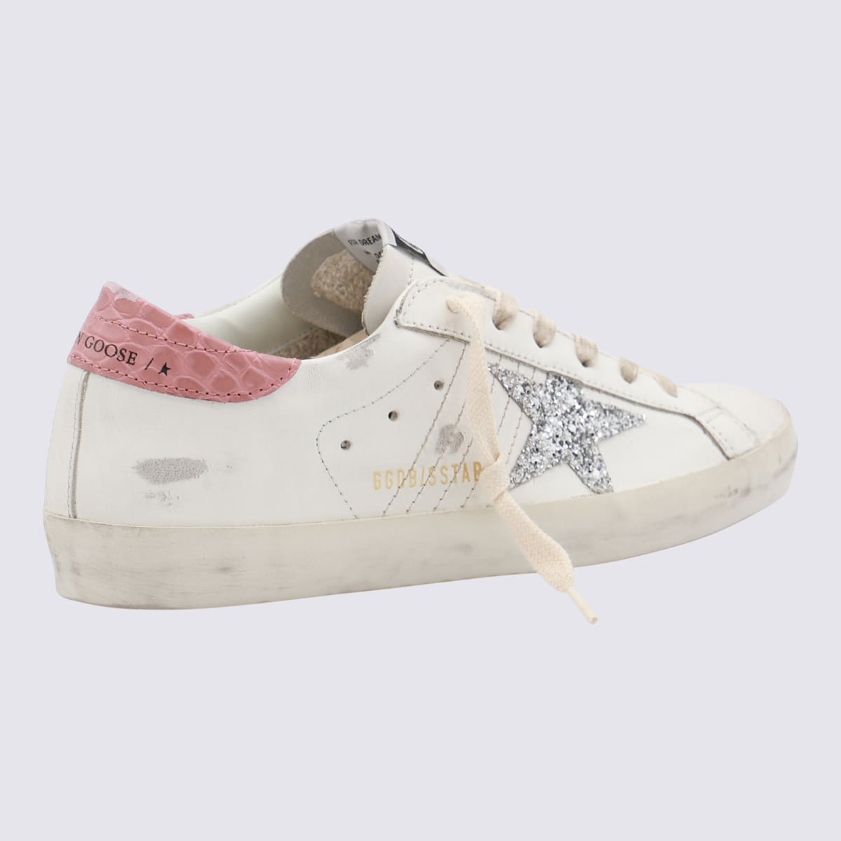 Shop Golden Goose White Leather Super Star Sneakers In White/silver/pink