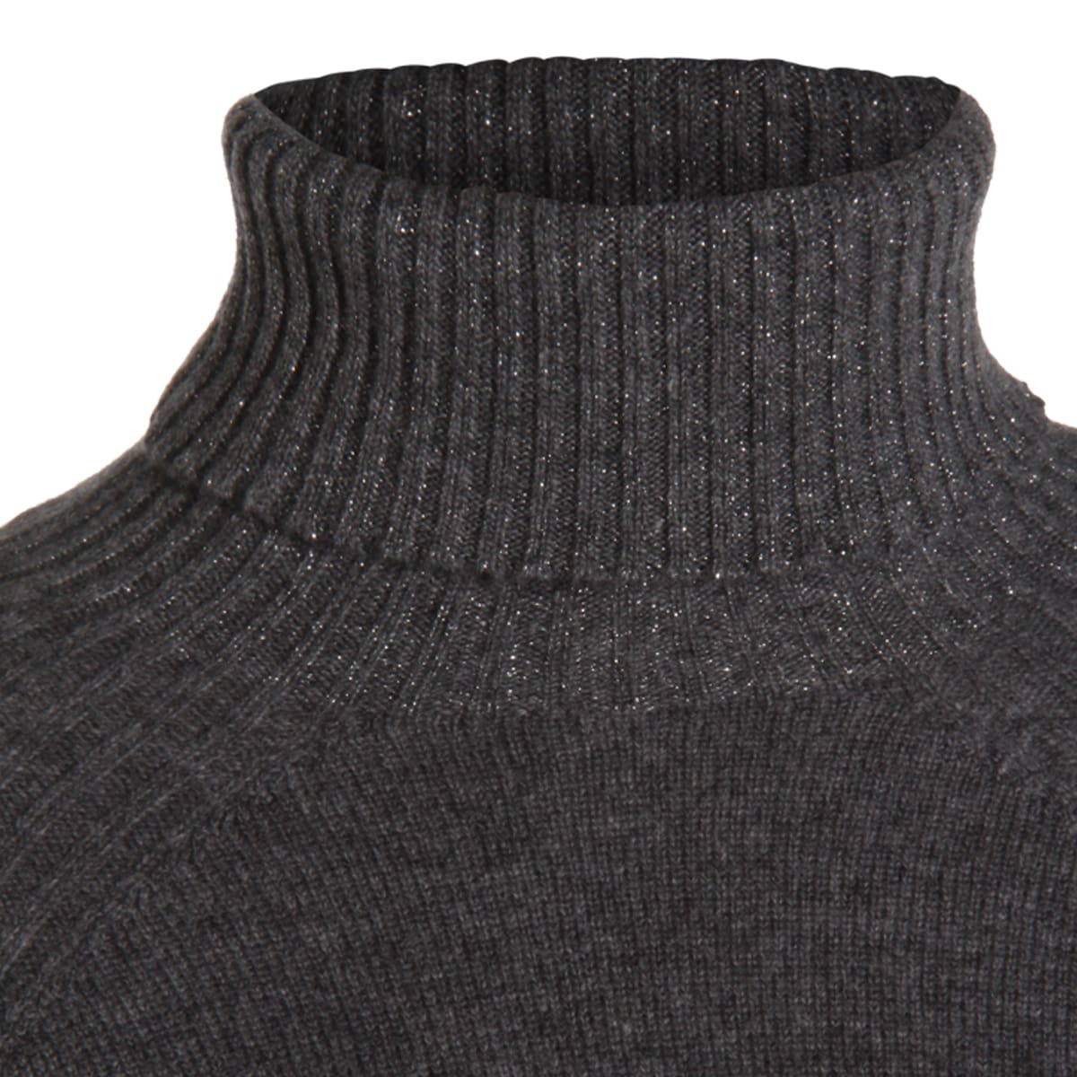 Twinset Twin-set High Neck Relaxed-fit Sweater With Ribbed Detailing In Gray