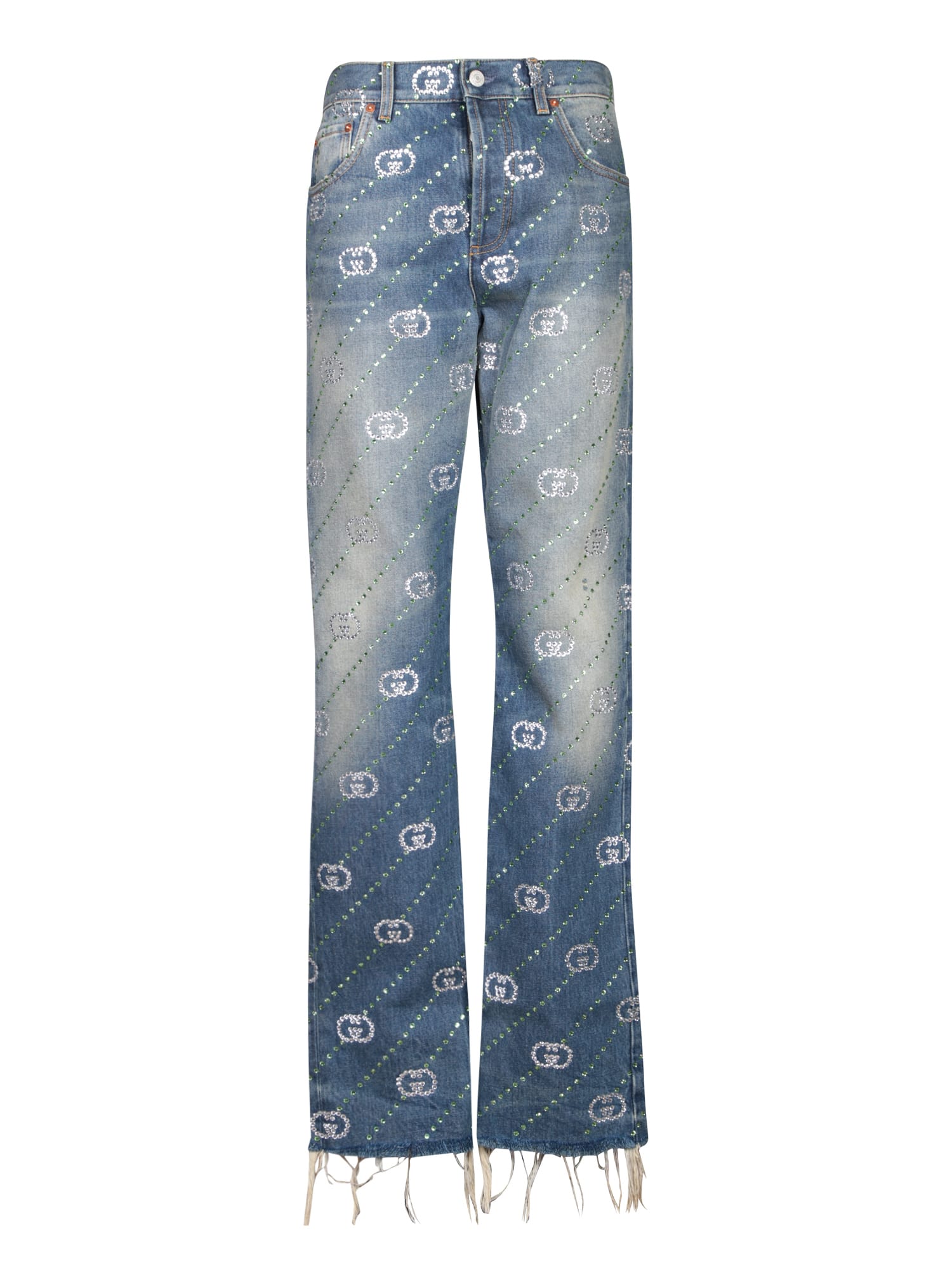 Shop Gucci Gg Crossover Crystals Jeans In Blue
