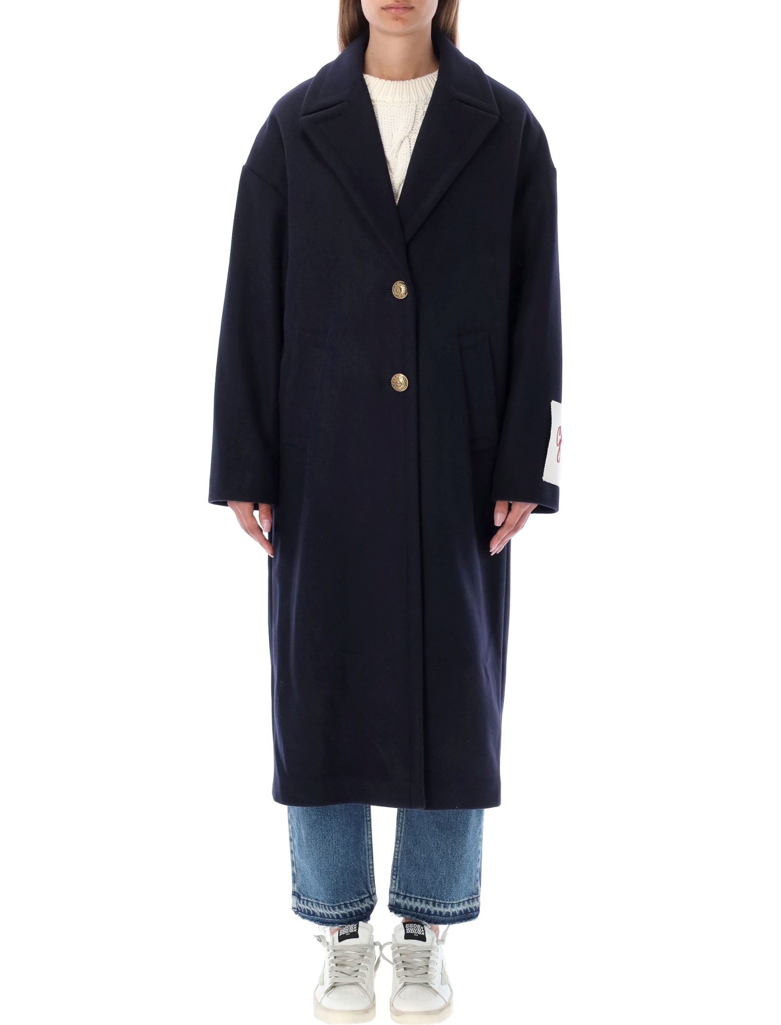 Golden Goose Heraldic Buttons Single-breasted Cocoon Coat In Black