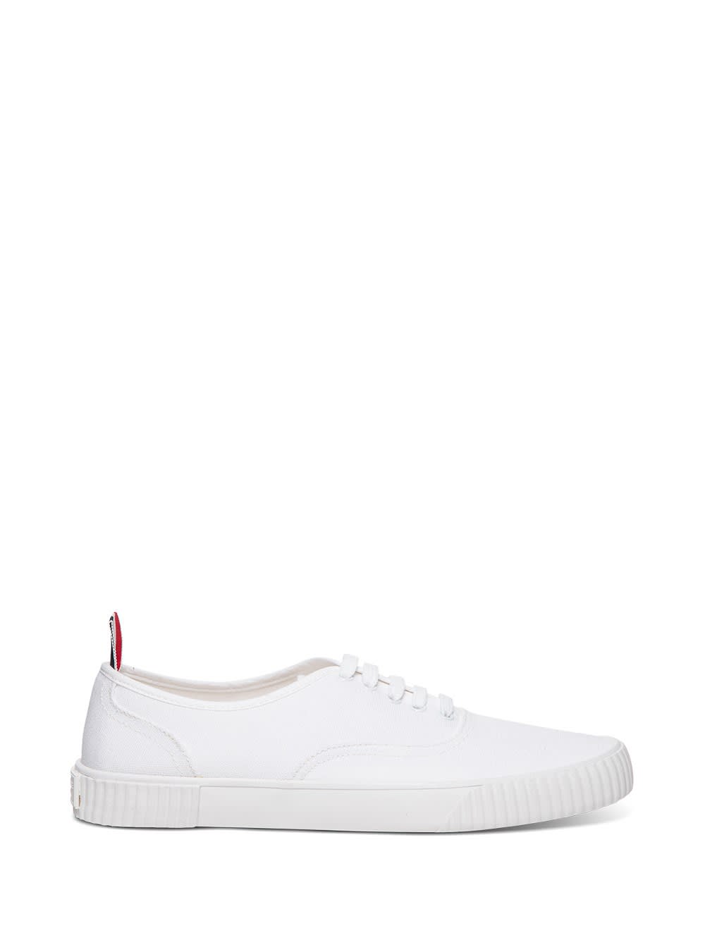 THOM BROWNE WHITE COTTON CANVAS HERITAGE SNEAKERS,MFD201A01588100