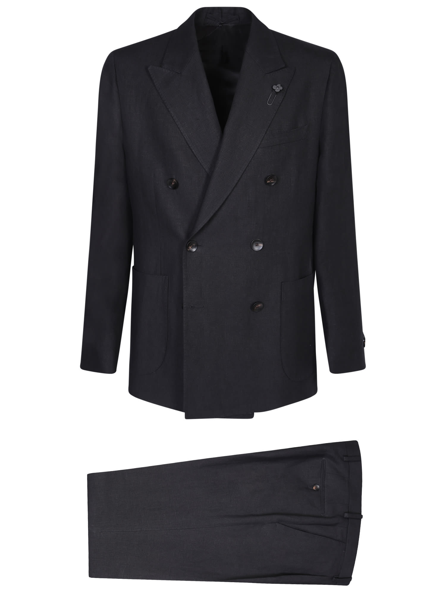 Shop Lardini Double-breasted Black Suit