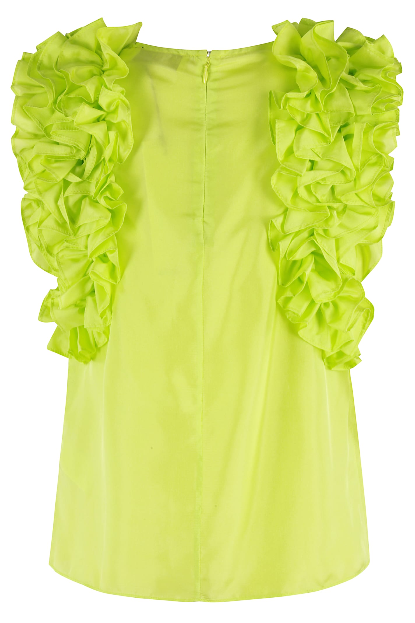 Essentiel Antwerp Multi-ruffle Silk Top With Discreet Zip Closure