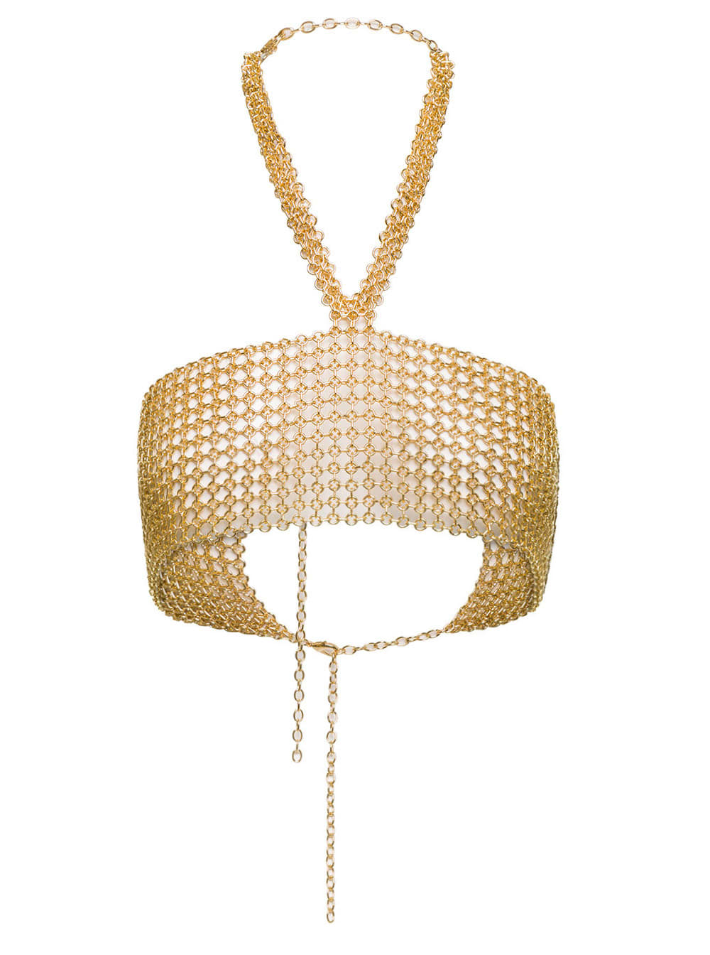 Shop Silvia Gnecchi Gold-tone Crop Top With Halterneck In Metal Mesh Woman In Metallic