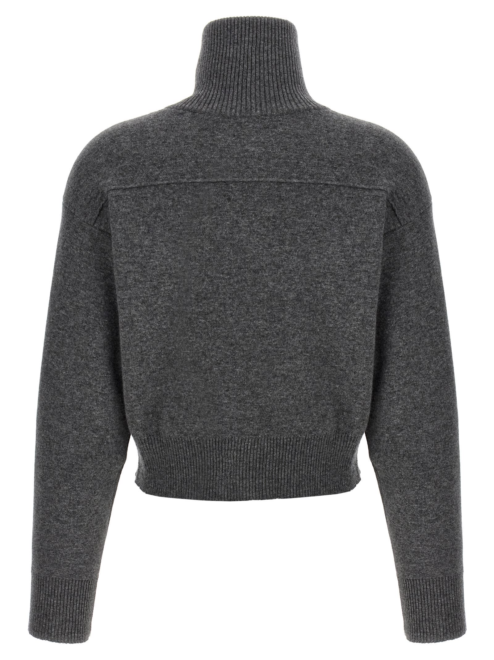 Brunello Cucinelli Shiny Zipper Pull Wool Cardigan In Gray