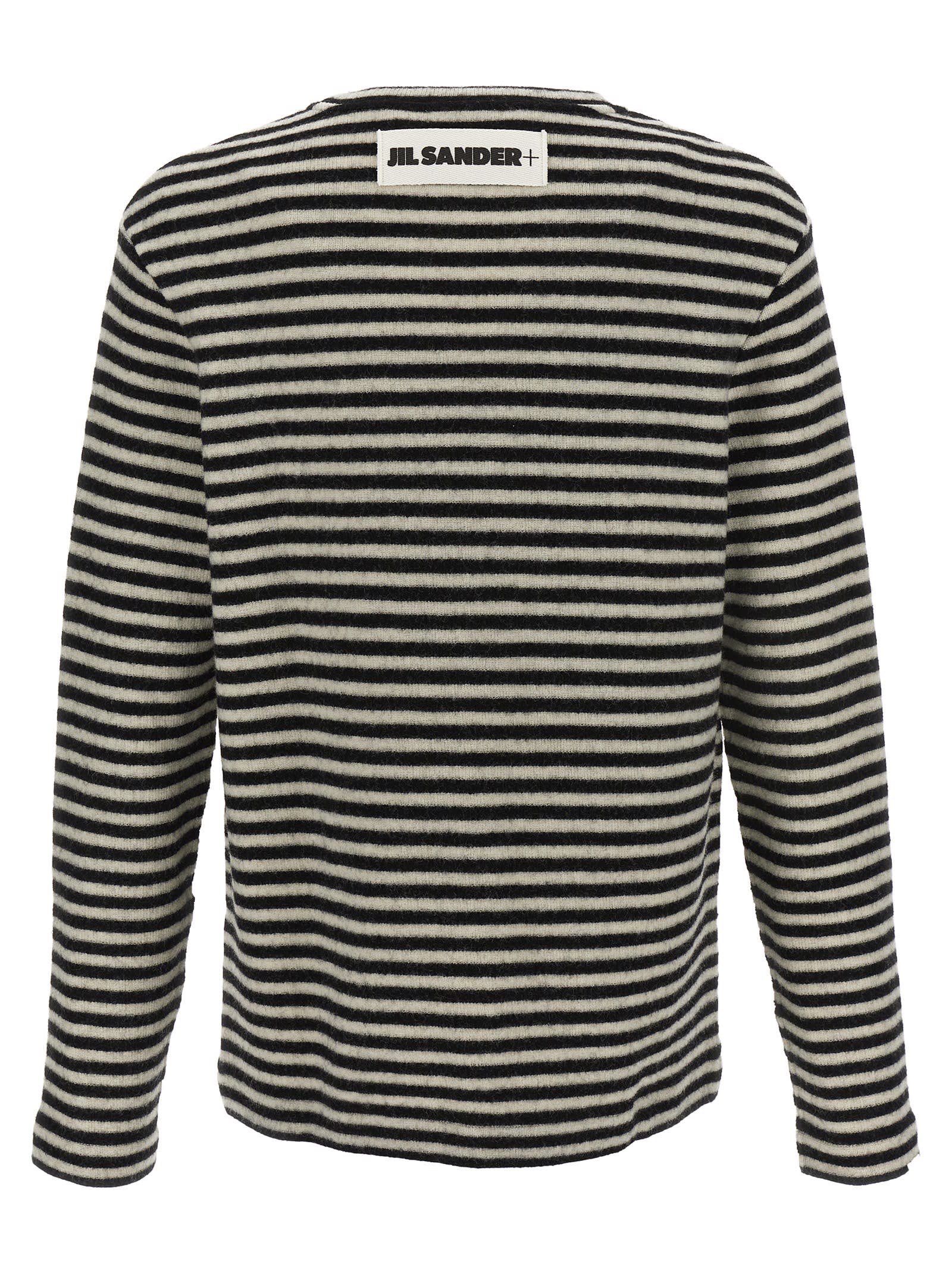 Jil Sander Boiled Striped Wool Compact Jersey In White/black