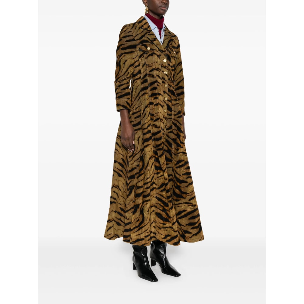 Ganni Animal Print Dress Chest Pockets In Green