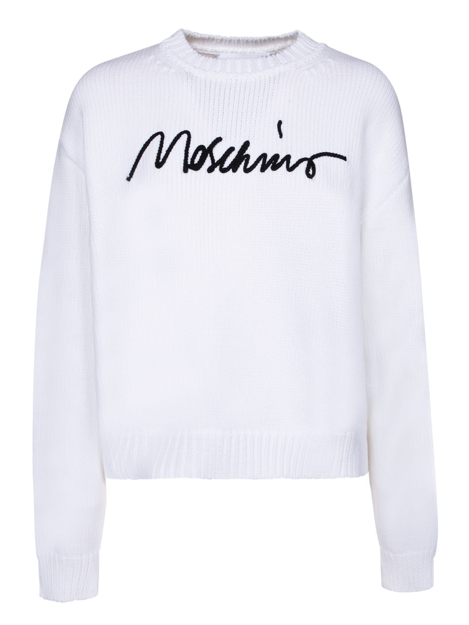 Shop Moschino White Cotton Crewneck Sweater