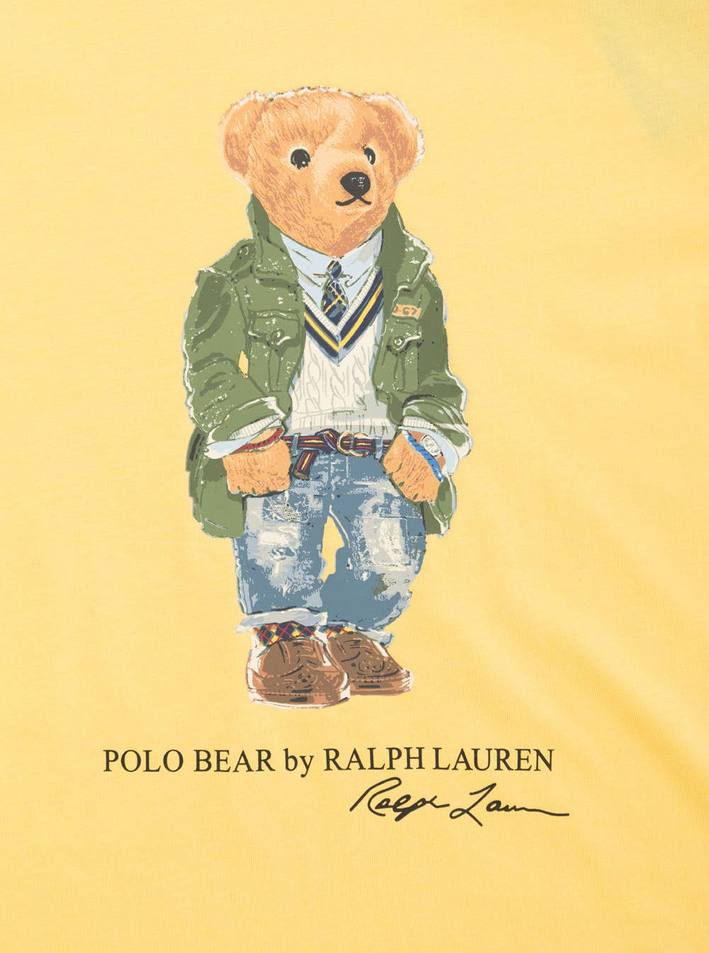 Shop Ralph Lauren Yellow Crew Neck T-shirt With Front Bear Print In Cotton Boy In Giallo