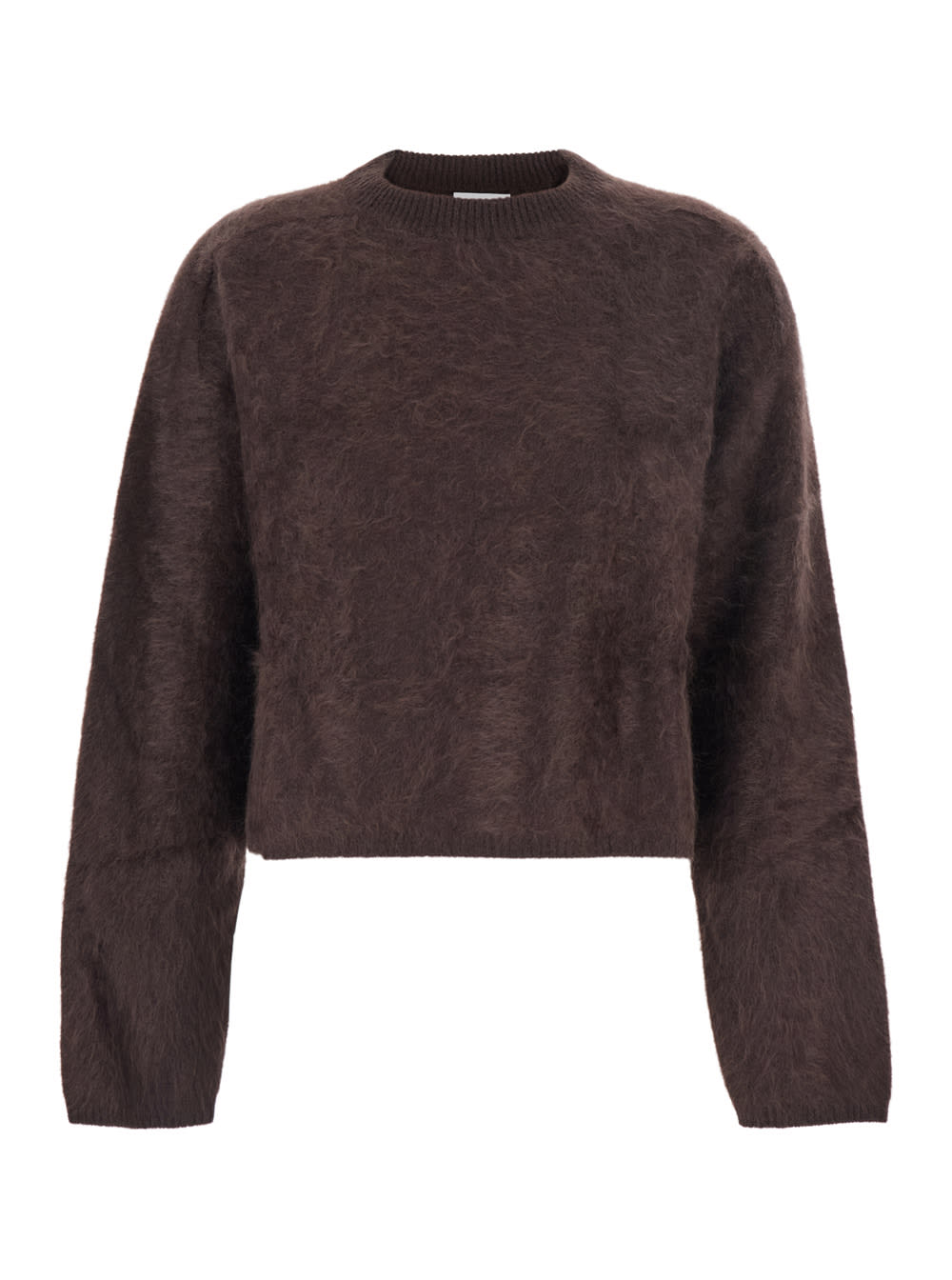 Goat Brown Cropped Crewneck Sweater With Brushed Effect In Cashmere Woman In Brown
