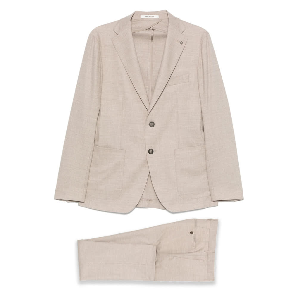 Tagliatore Long Sleeve Blazer And Belt Loop Pants Set In Neutral