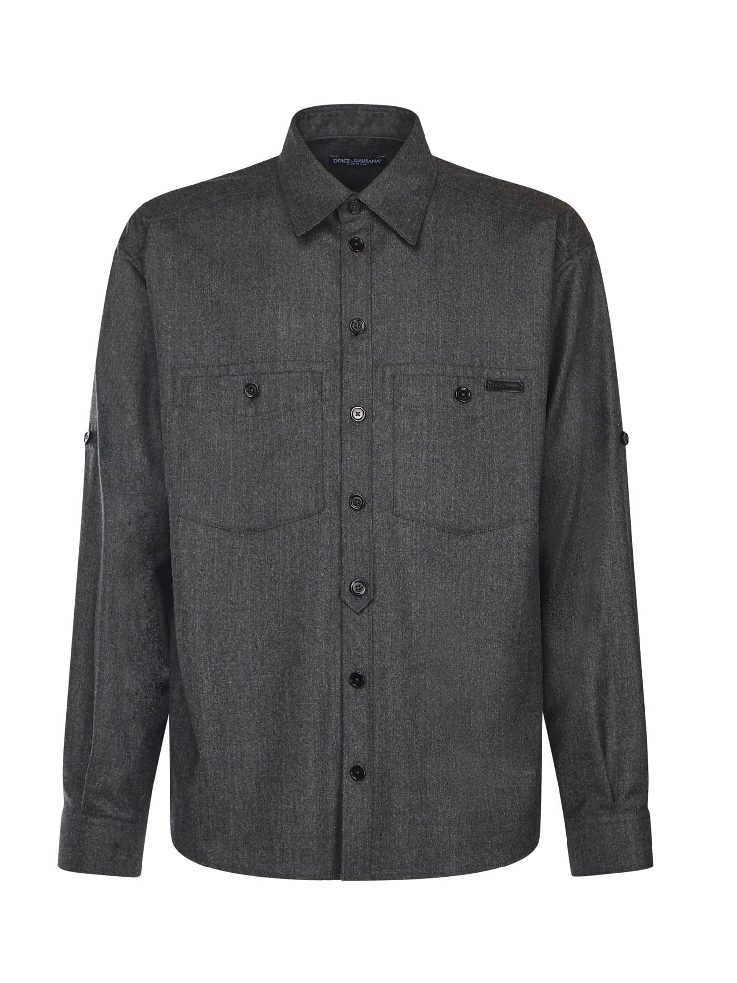 Dolce & Gabbana Melange Wool Wicker Shirt In Gray
