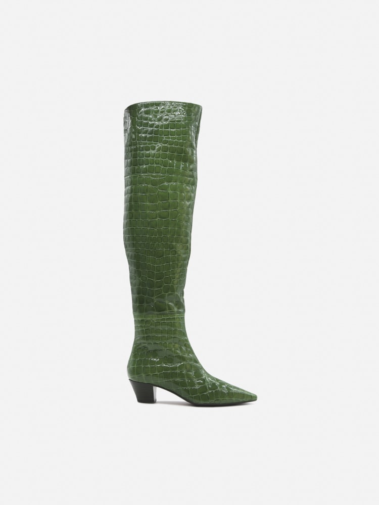 Aquazzura Tres Gainsbourg Boots In Crocodile Print Leather