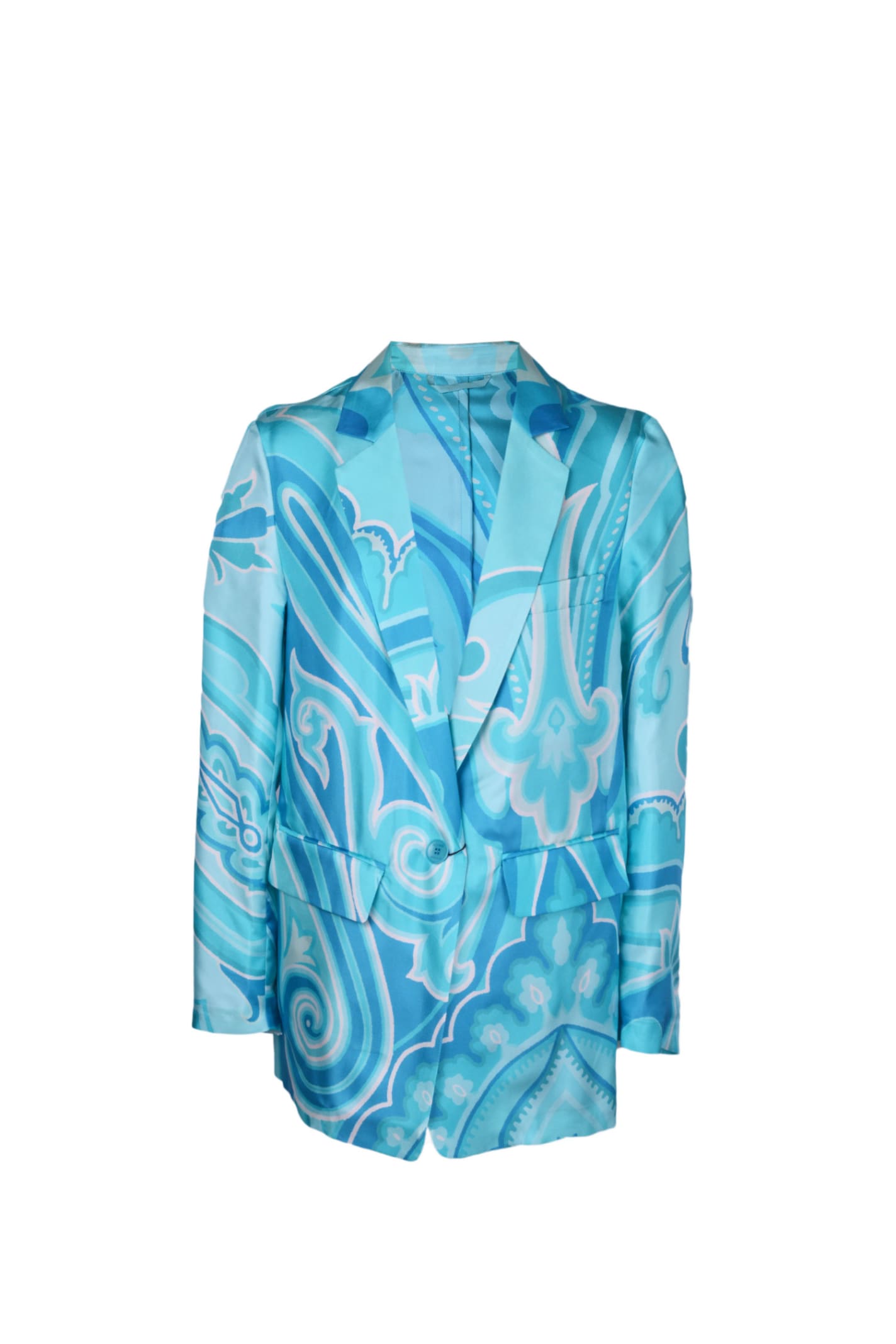 Shop Etro Printed Silk Blazer In Clear Blue