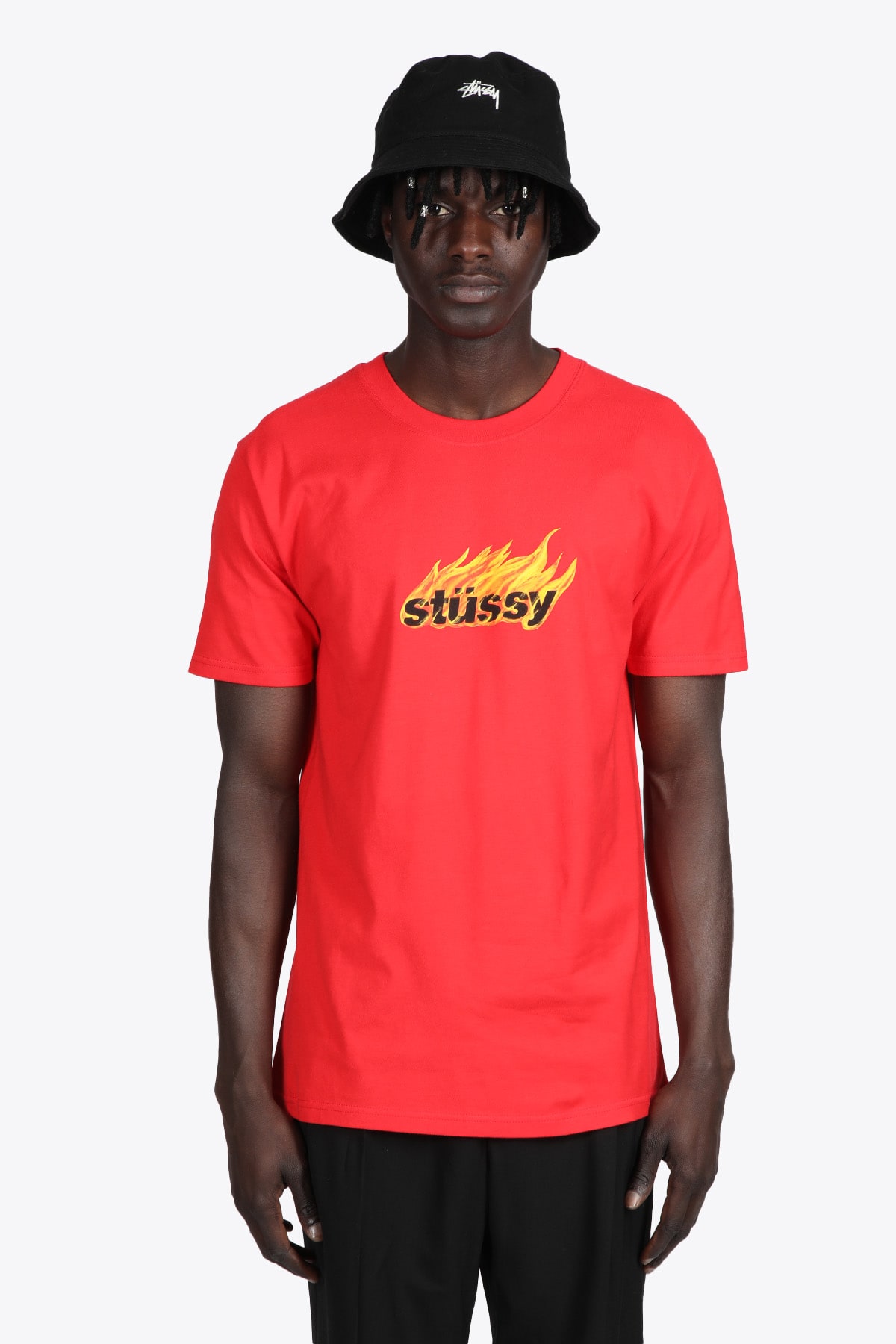Stussy Flames Tee Red cotton t-shirt with flames logo - Flames tee