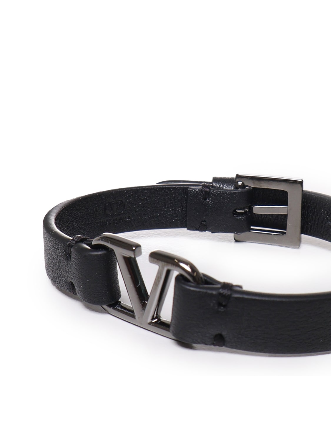 Shop Valentino Vlogo Leather Bracelet In Black