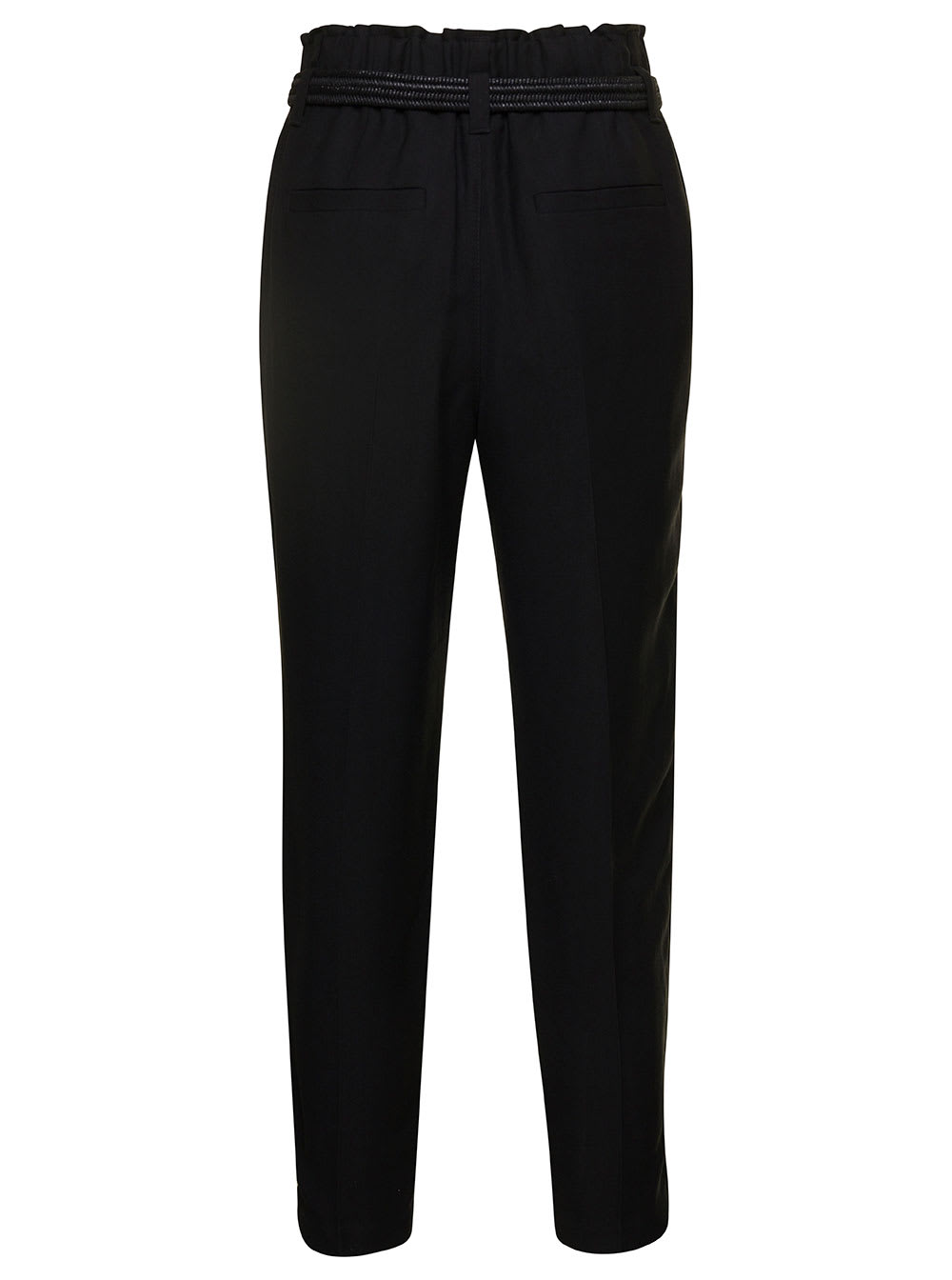 Shop Brunello Cucinelli Black Cropped Pull-up Pants With Belt In Rayon Blend Woman