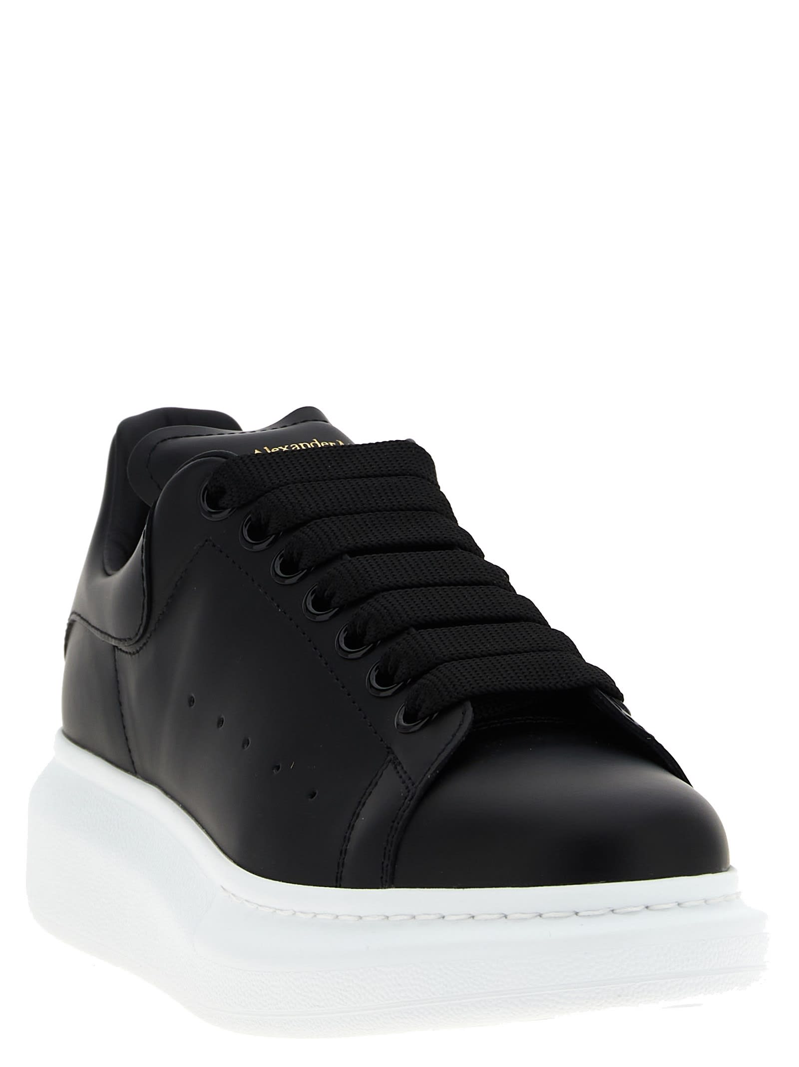 Alexander Mcqueen Black Low Top Sneakers With Logo Lettering On Tongue And Heel In Leather Woman In Multi