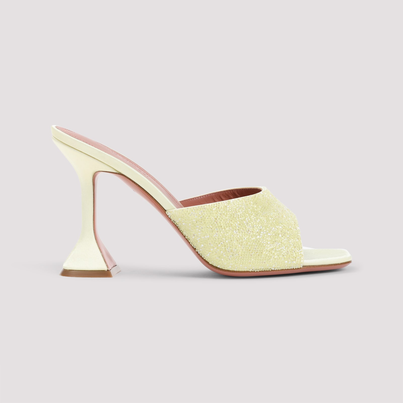 Amina Muaddi Yellow Satin Sandals With Hourglass Heel In Yellow