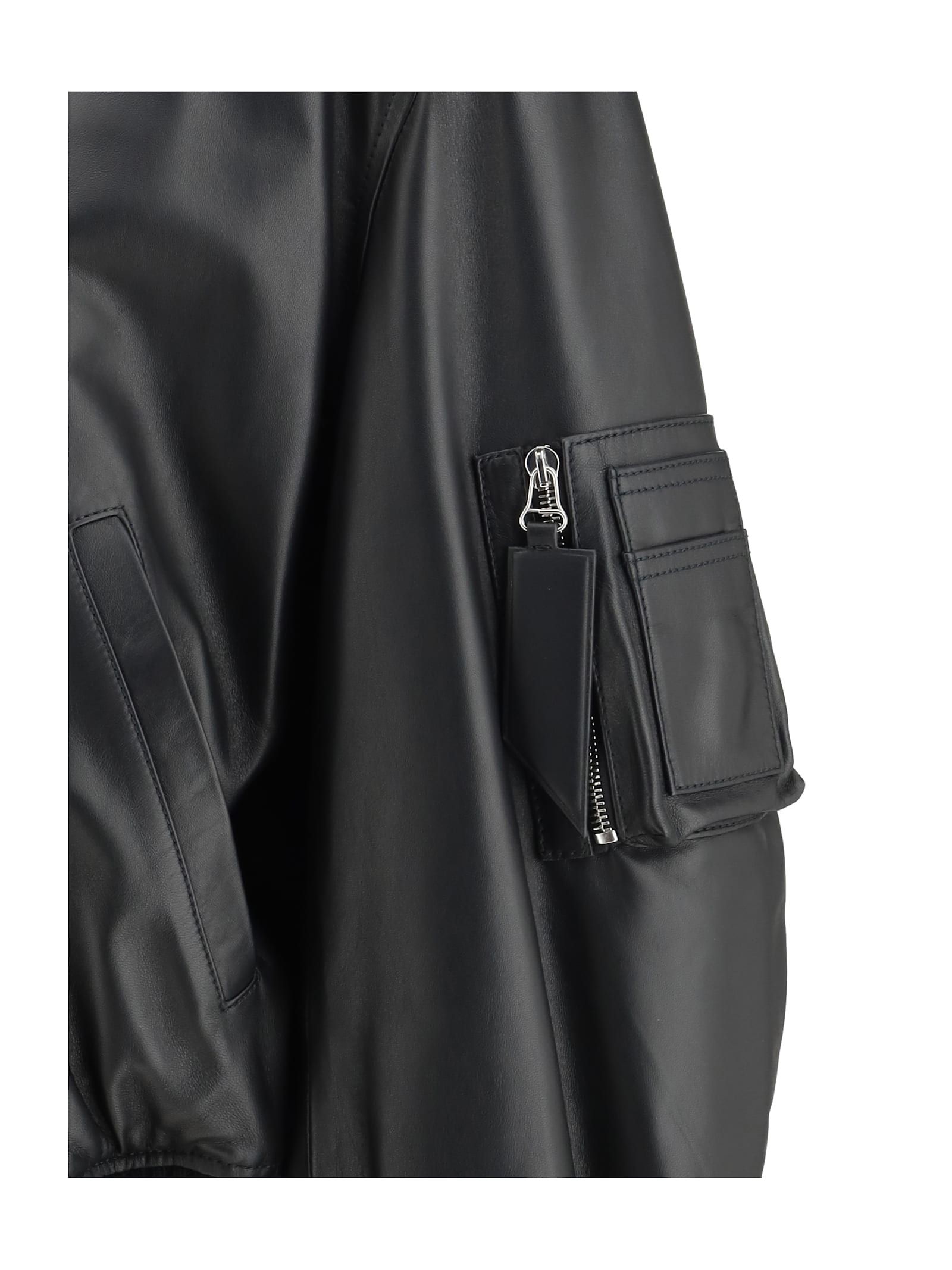Shop Attico Leather Anja Bomber Jacket In Black