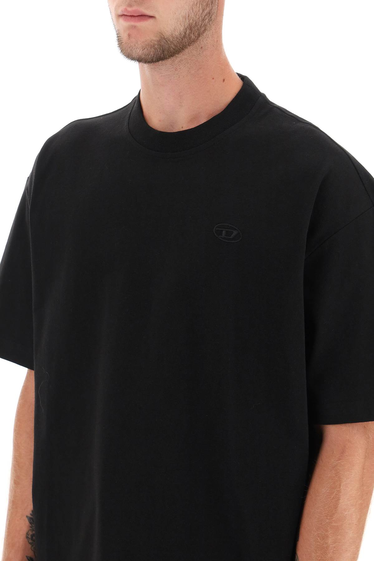 Diesel T-boggy-megoval-d T-shirt With Tonal And Contrasting Logo Embroidery In Black