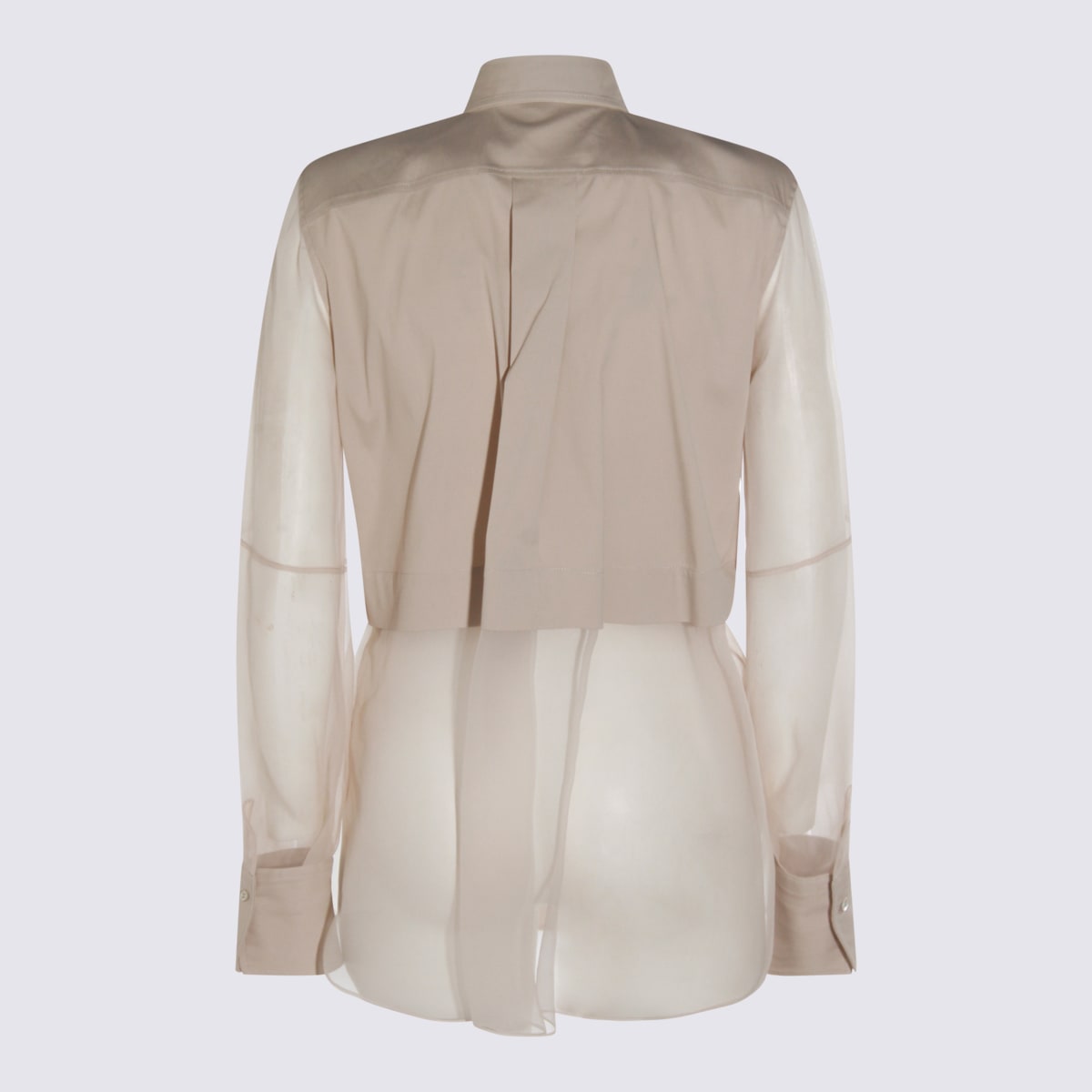 Brunello Cucinelli Longline Sheer Top Pointed Collar In Neutral