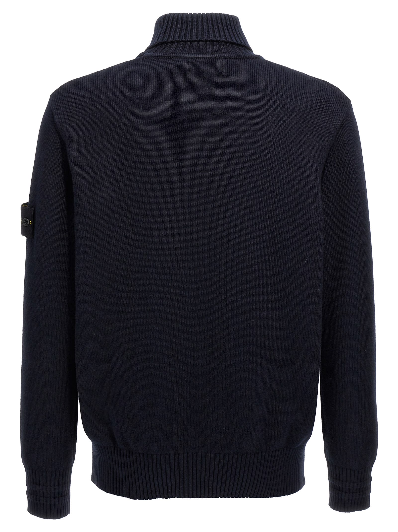 Shop Stone Island Logo Badge Turtleneck Sweater In Blue