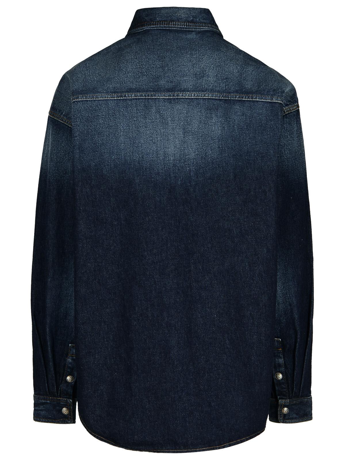 Shop Palm Angels Blue Denim Shirt